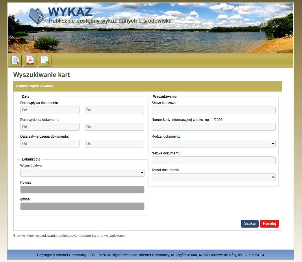 wykaz danych o srodowisku